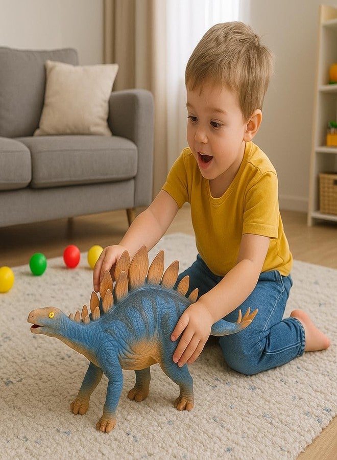 DTR Creation Stegosaurus Dinosaur Toy ? 31 cm Realistic Dino Figure, Blue with Orange Spikes, Soft Rubber Prehistoric Animal Model for Kids - Image 2
